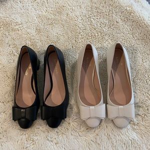 Pair of Kate Spade Leather shoes with Dijon Bow.